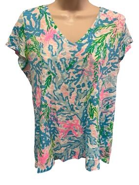 1591/ Lilly Pulitzer Lilly Pulitzer Etta Coral Bay print Top Women’s Size Medium